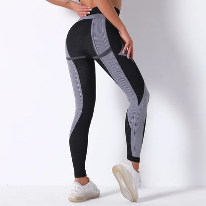 Hamidou nahtlose Yoga-Leggings, schwarz mit hellgrauen Musterstreifen