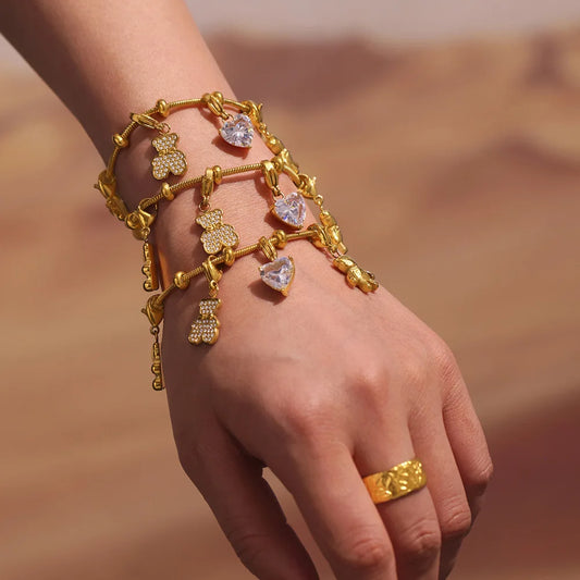 Damen-Charm-Armband mit Bär-Anhänger und Zirkonia