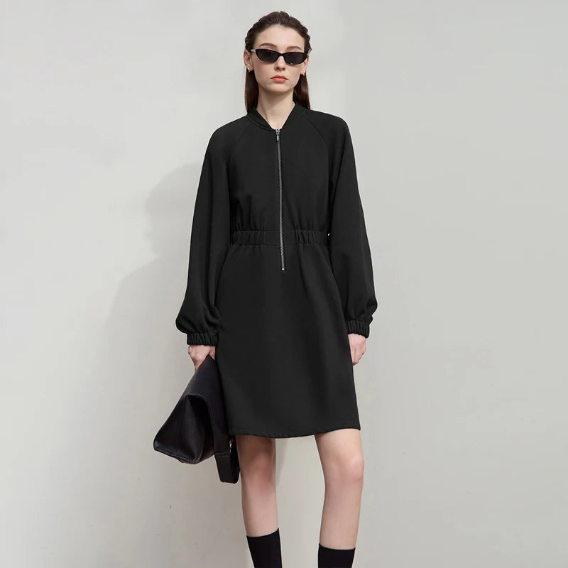 Elegantes Damen Midi Kleid Mit Stehkragen Und Stretch Für Bürodamen
