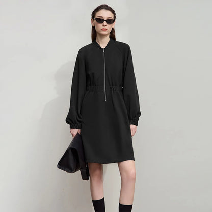 Elegantes Damen Midi Kleid Mit Stehkragen Und Stretch Für Bürodamen