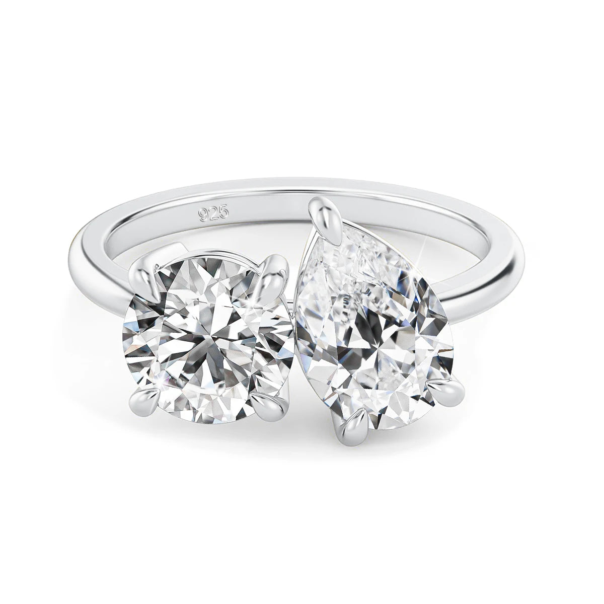 Damen-Verlobungsring mit zwei Moissanit-Steinen aus Silber 925 und 18K-Goldplattierung