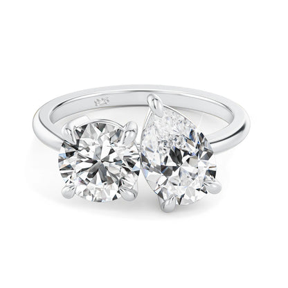 Damen-Verlobungsring mit zwei Moissanit-Steinen aus Silber 925 und 18K-Goldplattierung
