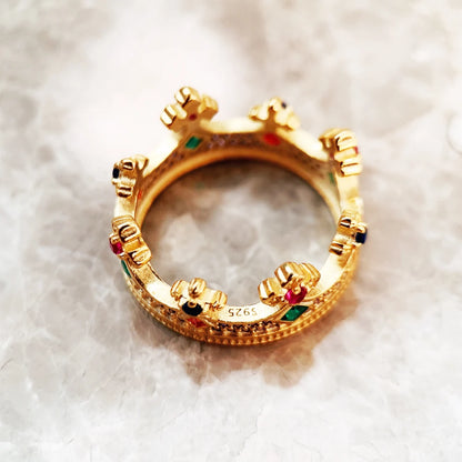 Damen-Ring Königin Krone golden majestätisch aus Sterlingsilber