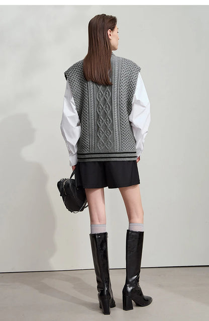 Damen-Halbrollkragen-Pullover ärmellos Weste Wolle-Mix Herbst