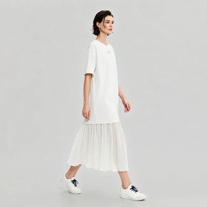 Leichtes Luftschicht Damen Kleid Sommer Casual Chiffon Midikleid Büro