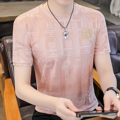Herren T-Shirt aus Seide mit kurzem Arm und Streifen-Druck für Sommer