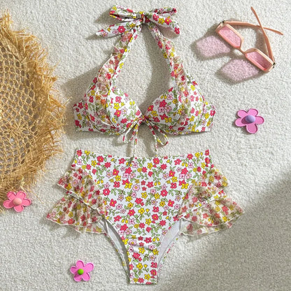 Bauchfreies Bikini-Set mit Push-up-Effekt und hohem Bund – ideal für Strand und Pool