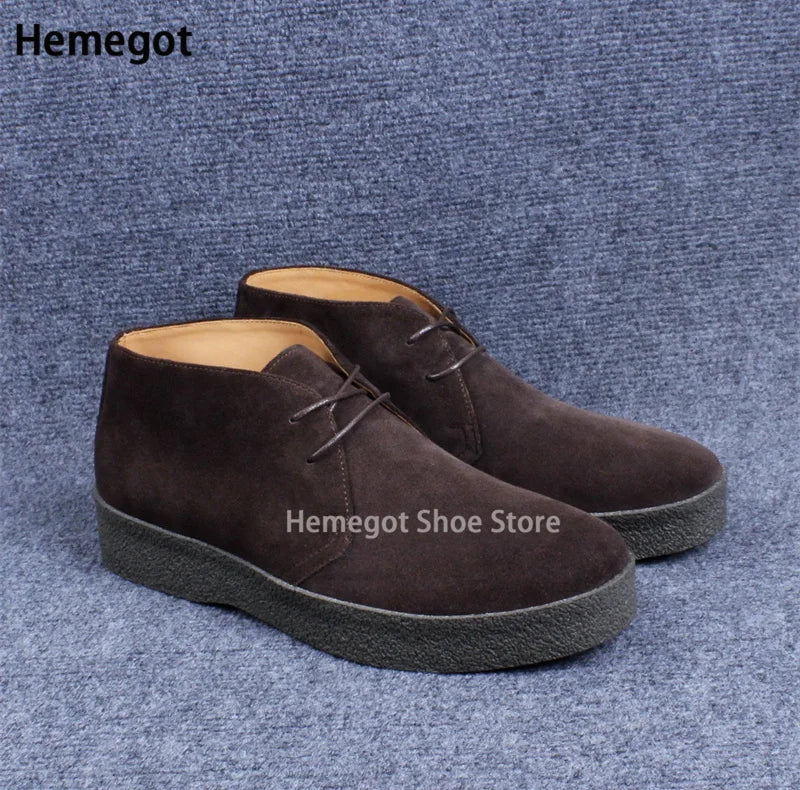 Herren-Desert-Bootie-Schnürschuhe aus Wildleder, dunkelbraun, dicke Gummisohle