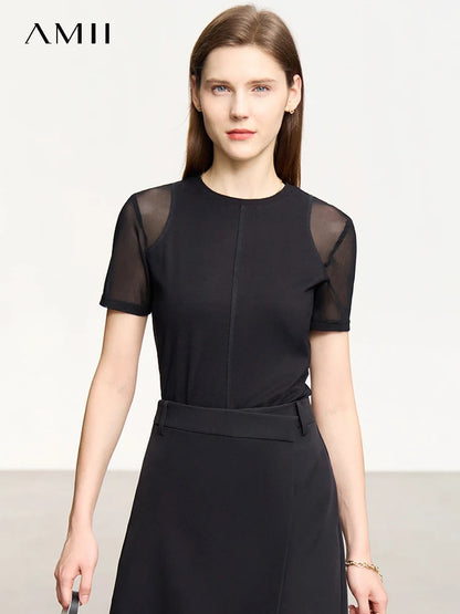 Damen T-Shirt aus mercerisierter Baumwolle mit kurzen Ärmeln im minimalistischen Stil