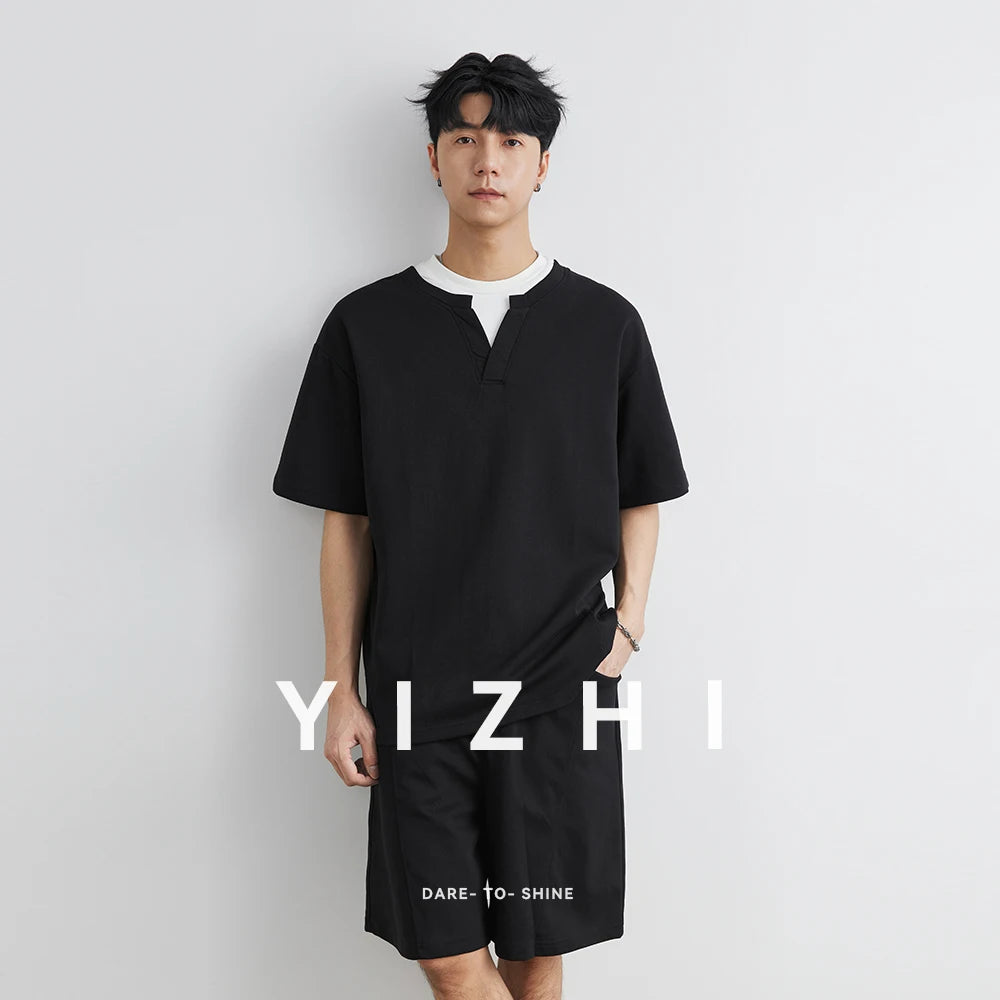Herren Sommer Anzug aus bequemen T-Shirt und Shorts mit Taschen