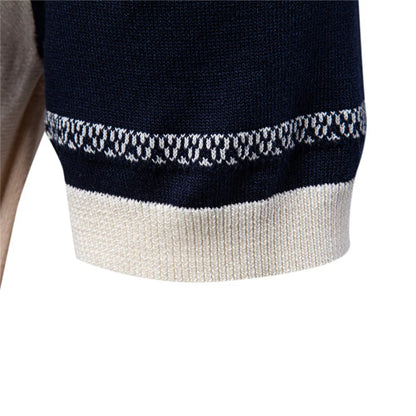 Herrenpoloshirt Saum mit breitem dunkelblauem und hellem Strickbund