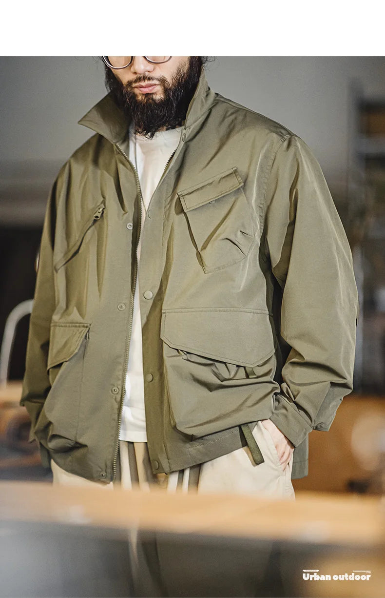 Herren Jacke Urban Outdoor Große Taschen Grüne Lässige Revers Jacke