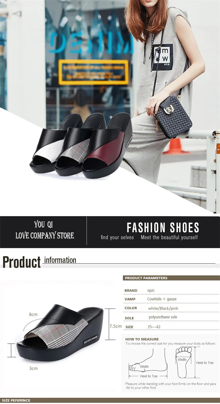 Aiyuqi Frau Plattform Flip Flops neue Sommer Frauen Echt leder Slipper High Heel Schuhe große Größe 41 42 43 Frauen Slipper