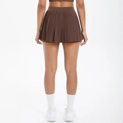 Schnelltrocknender Laufrock braun, plissierte Rüschenoptik, kurze Länge