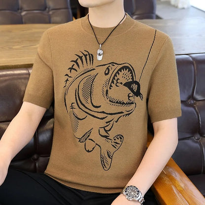 Herren T-Shirt aus leichtem Jacquard mit kurzem Arm im Retro-Stil