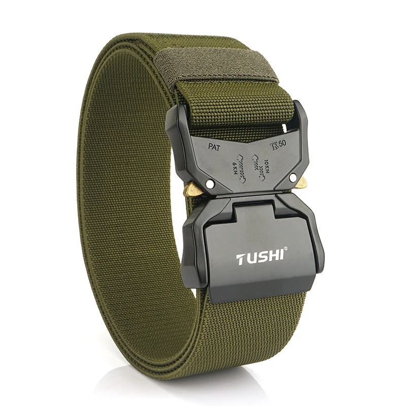 VATLY Breiter Elastik-Gürtel Herren 5 cm Aluminium-Schnellverschluss Militär-Stil