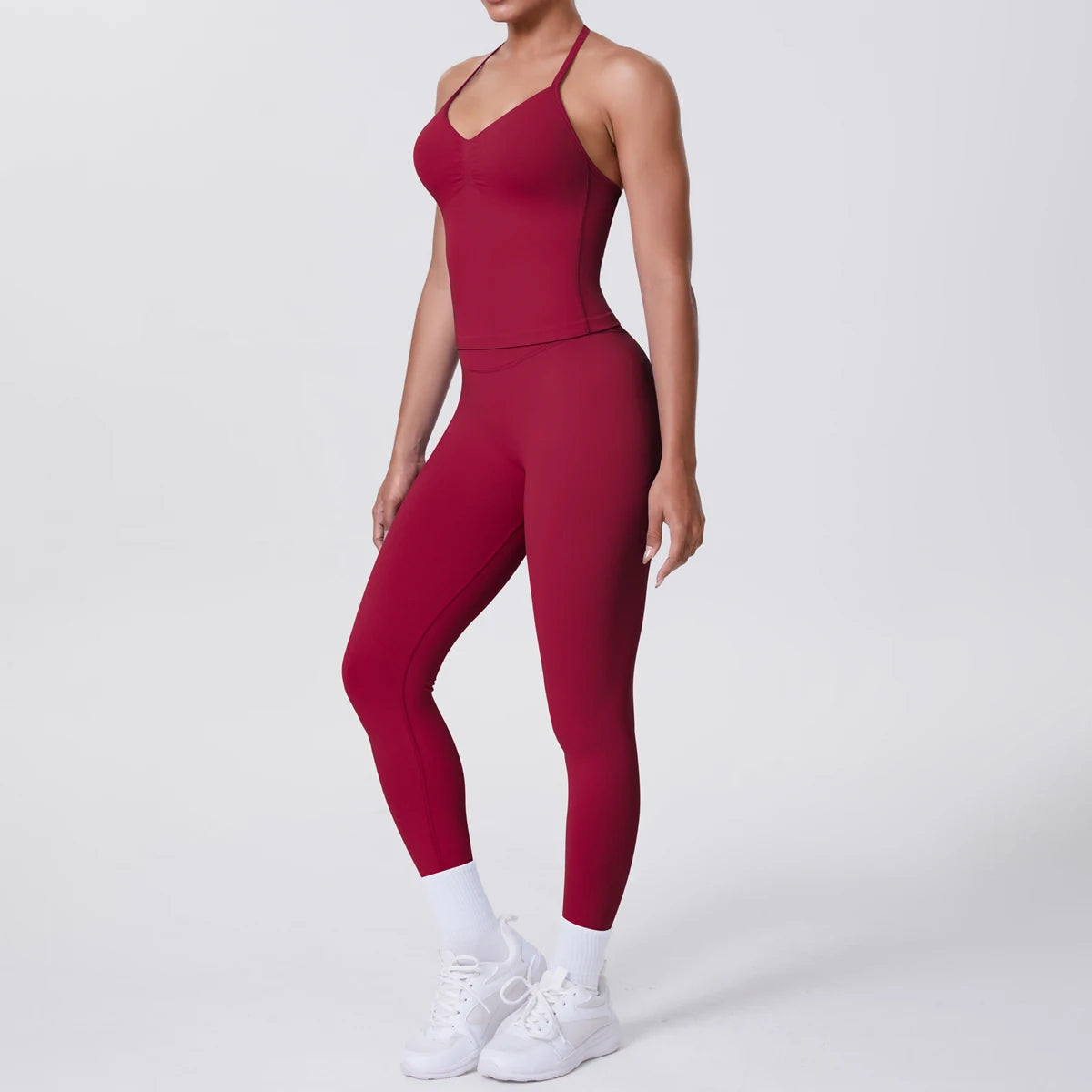 Yoga-Set mit ärmelloser Weste und Leggings, Burgunderrot