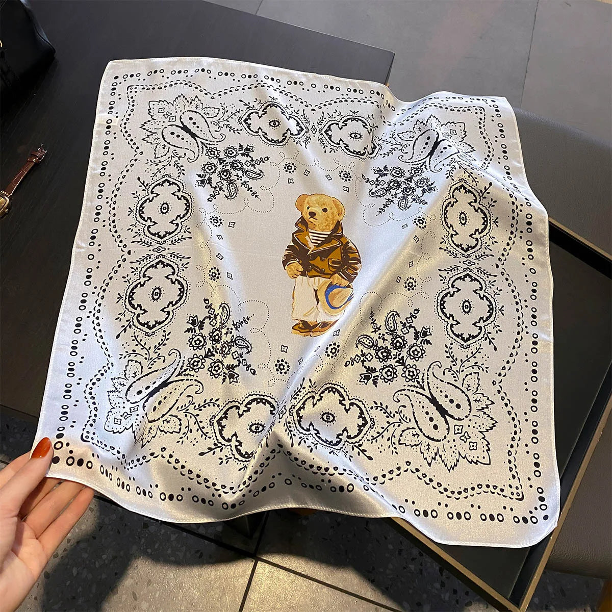 Damen Seidenschal 53cm Pferdprint quadratisch Luxus Haarband Halstuch Büro Hijab B