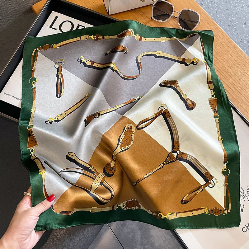Damen Seidenschal quadratisch Luxus Haarband Halstuch Krawatte Handgelenk Bandana D