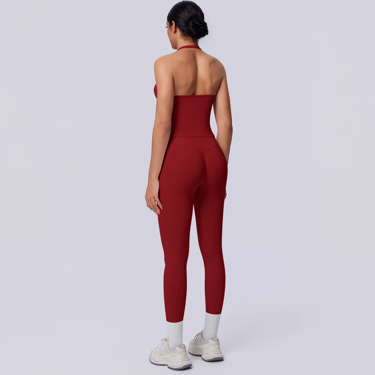 Nahtloses Yoga-Set für Damen, ärmelloses Top und Capri-Leggings in Burgunderrot
