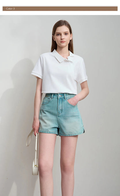 Damen T-Shirt im Minimalismus-Stil mit asymmetrischem Schnitt für den Sommer