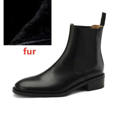 Schwarze Damen-Chelsea-Boots mit elastischem Einsatz und Fellbesatz