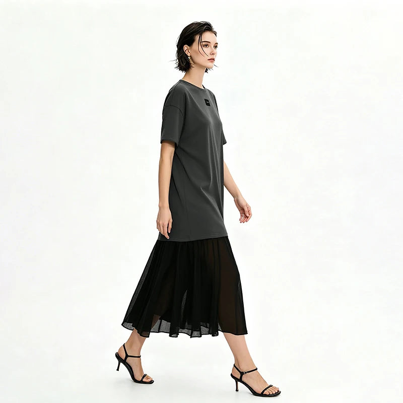 Leichtes Luftschicht Damen Kleid Sommer Casual Chiffon Midikleid Büro