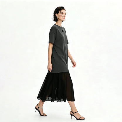 Leichtes Luftschicht Damen Kleid Sommer Casual Chiffon Midikleid Büro