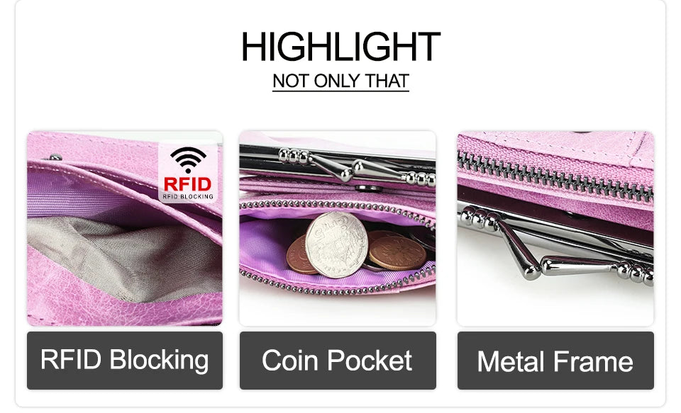 Damen Echtleder Geldbörse RFID Fotokartenfach Geldtasche tragbar Reise Geschenk