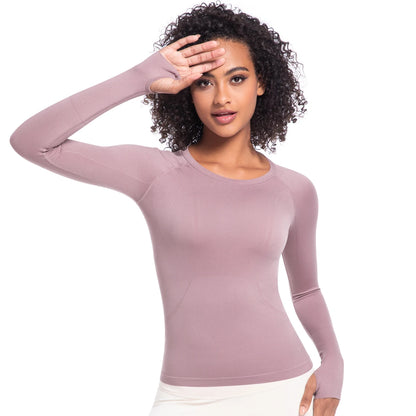 Damen-Langarm-Laufshirt fliederfarben, mit erhobenen Armen, langärmlig
