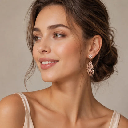 Damen-Ohrtropfen Feder Rosegold romantisch 925 Sterlingsilber