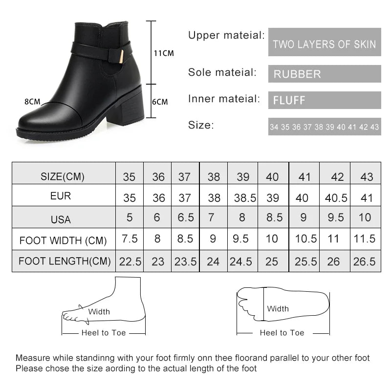 Größentabelle für Damenstiefeletten: Maße, Absatzhöhe, Sohlen- und Innenmaterial
