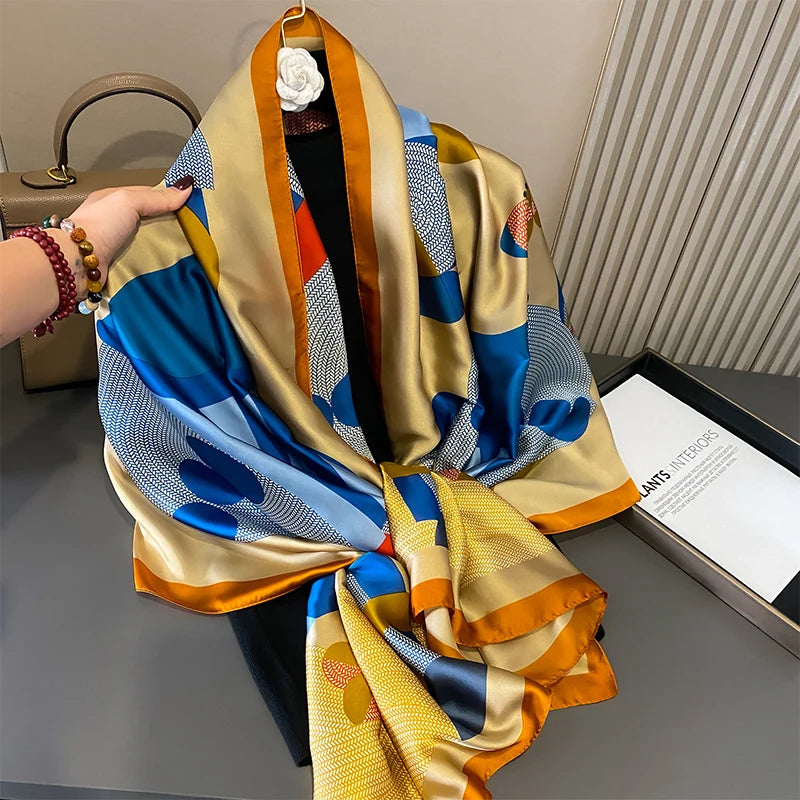 Damen Satin Seidenschal Hijab Sommer Sonnenschutz Strand Kopftuch Foulard