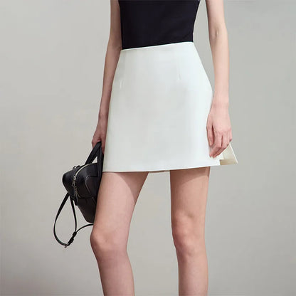 High-Waist Shortsrock, einfarbig hellweiß mit geradem Saum