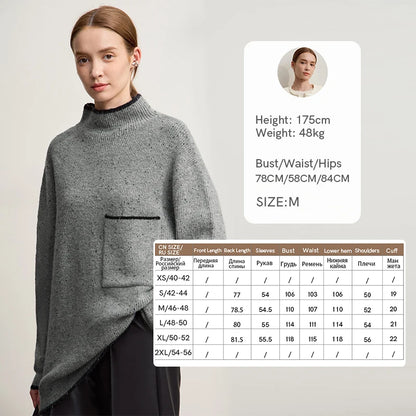 Damen-Rollkragenpullover Wolle dick locker lang Winter