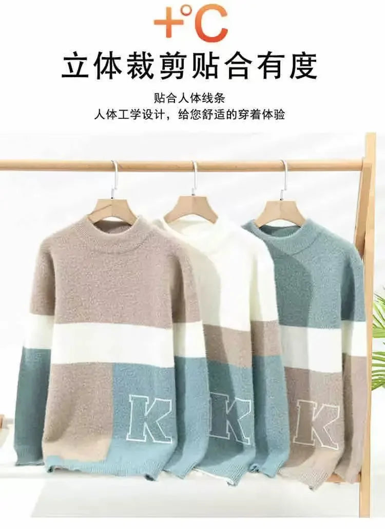 Herren-Pullover im jungen, preppy Stil mit Fleece, rundem Ausschnitt und thermischer Funktion – locker geschnitten für Herbst und Winter, mit modischen Einsätzen.