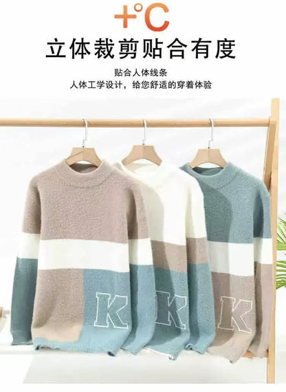 Herren-Pullover im jungen, preppy Stil mit Fleece, rundem Ausschnitt und thermischer Funktion – locker geschnitten für Herbst und Winter, mit modischen Einsätzen.