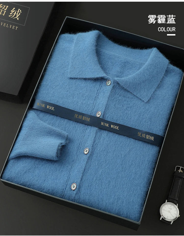 Maillard Polo-Kragen-Pullover für Herren, Herbst/Winter 2024, lässige Business-Männer, 100 % reiner Nerz-Kaschmir-Strickjacke, große Strickjacke