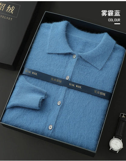 Maillard Polo-Kragen-Pullover für Herren, Herbst/Winter 2024, lässige Business-Männer, 100 % reiner Nerz-Kaschmir-Strickjacke, große Strickjacke