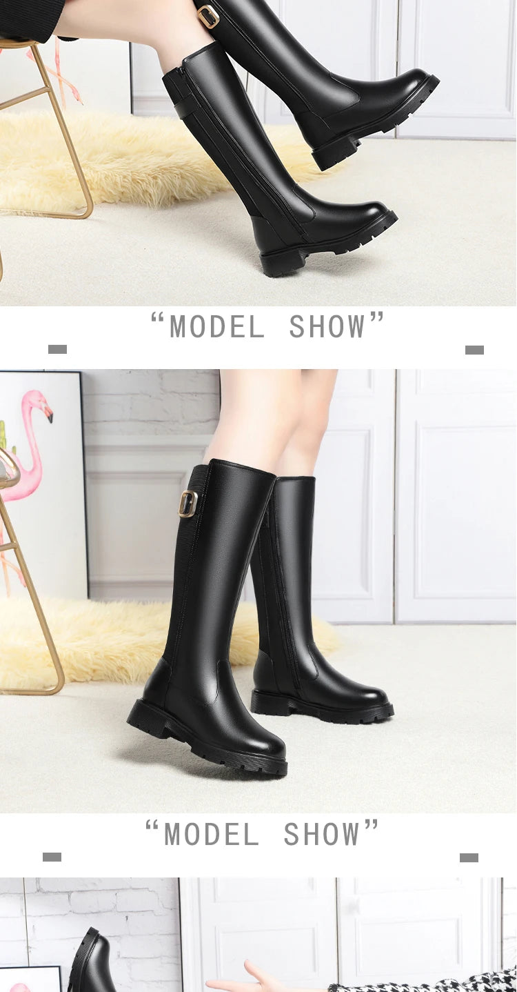 AIYUQI Women Long Boots Genuine Leather 2024 New Large Size Non-slip Rome Women's Winter Boots Warm Wool High Boots Women