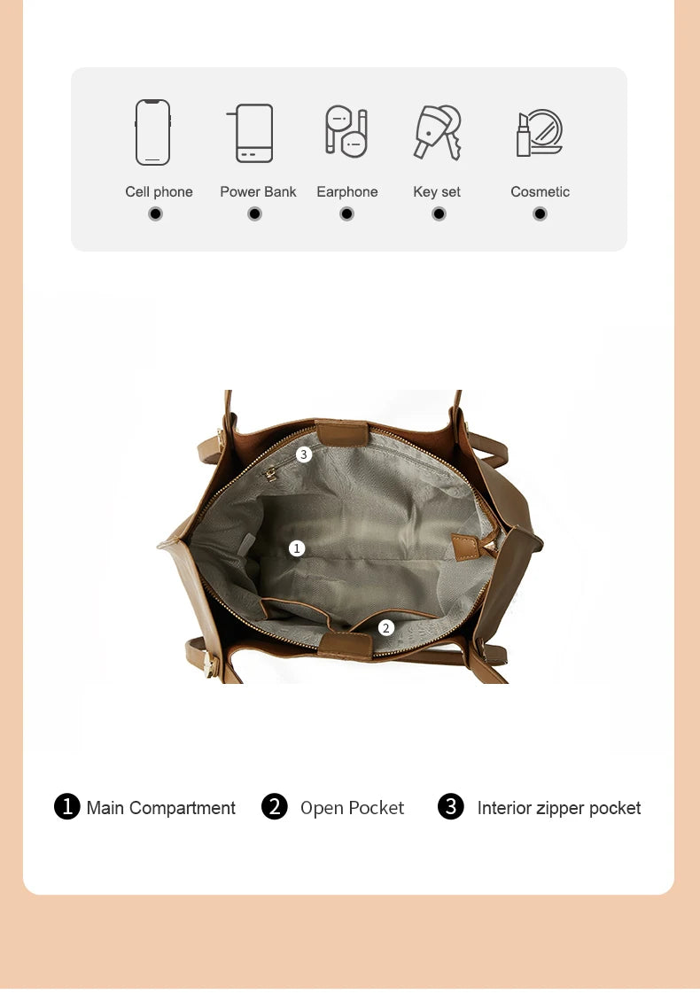 Damen Schultertasche Aus Splitleder Retro-Stil Großes Fassungsvermögen