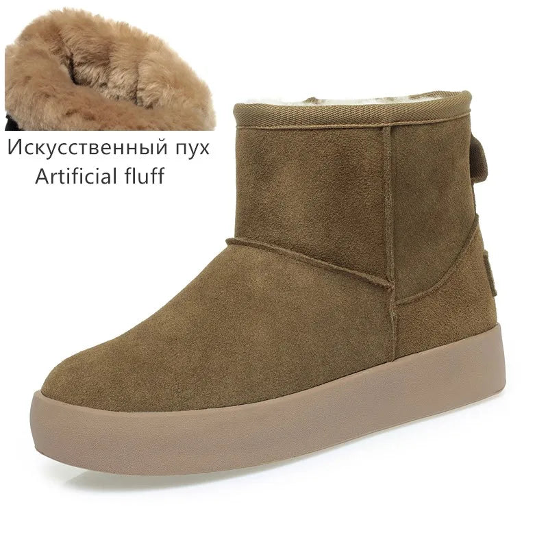 Damen Schnee Stiefel aus echtem Leder mit warmem Wollfutter