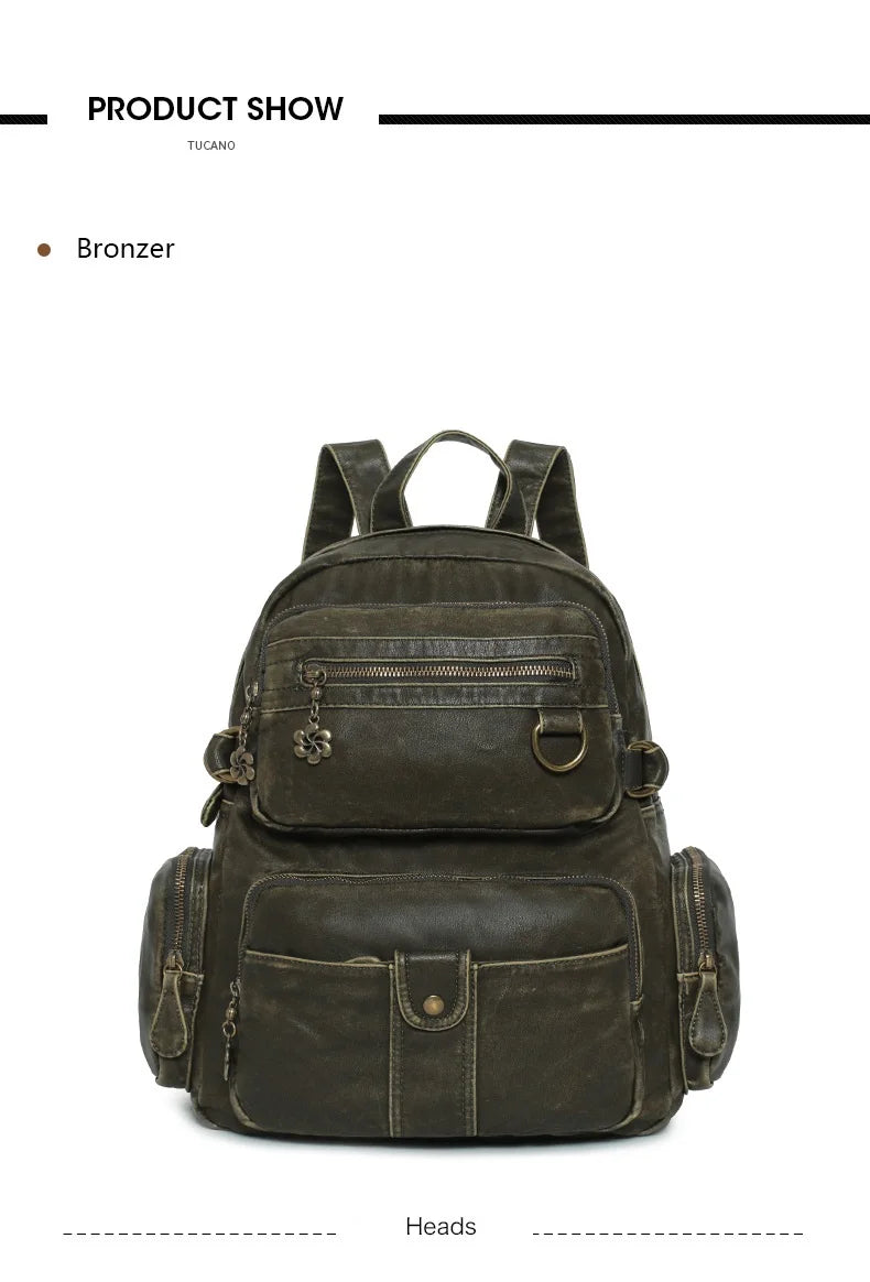 Damen-Schulrucksack Großes Fassungsvermögen 20-35 Liter Mit Gepolstertem Rücken Vintage Schwarz
