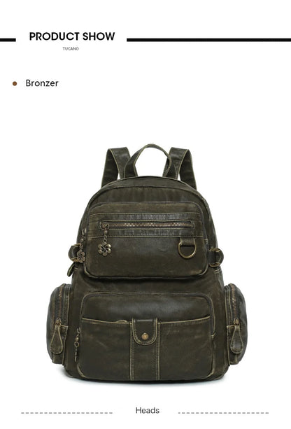 Damen-Schulrucksack Großes Fassungsvermögen 20-35 Liter Mit Gepolstertem Rücken Vintage Schwarz