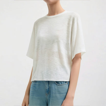 Damen-Rundhalspullover Fledermausärmel locker transparent Viskose Sommer