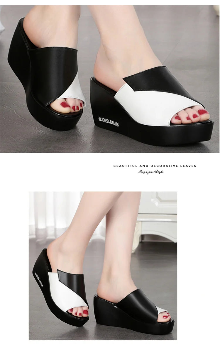 Aiyuqi Frau Plattform Flip Flops neue Sommer Frauen Echt leder Slipper High Heel Schuhe große Größe 41 42 43 Frauen Slipper