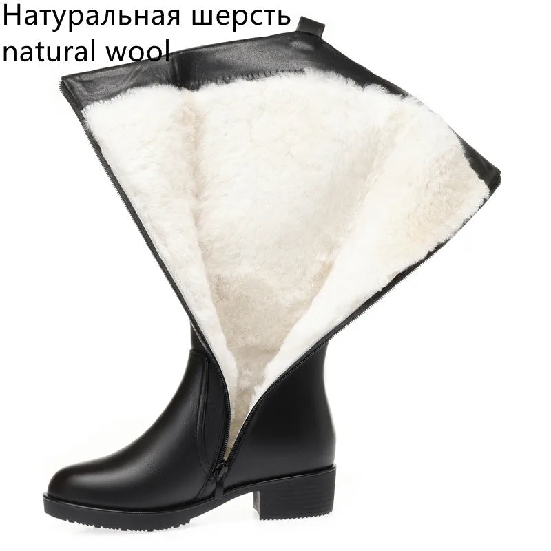 AIYUQI Women Boots Winter 2025 New Large Size Genuine Leather Women Long Boots Natural Wool Western Cowboy Boots Ladies