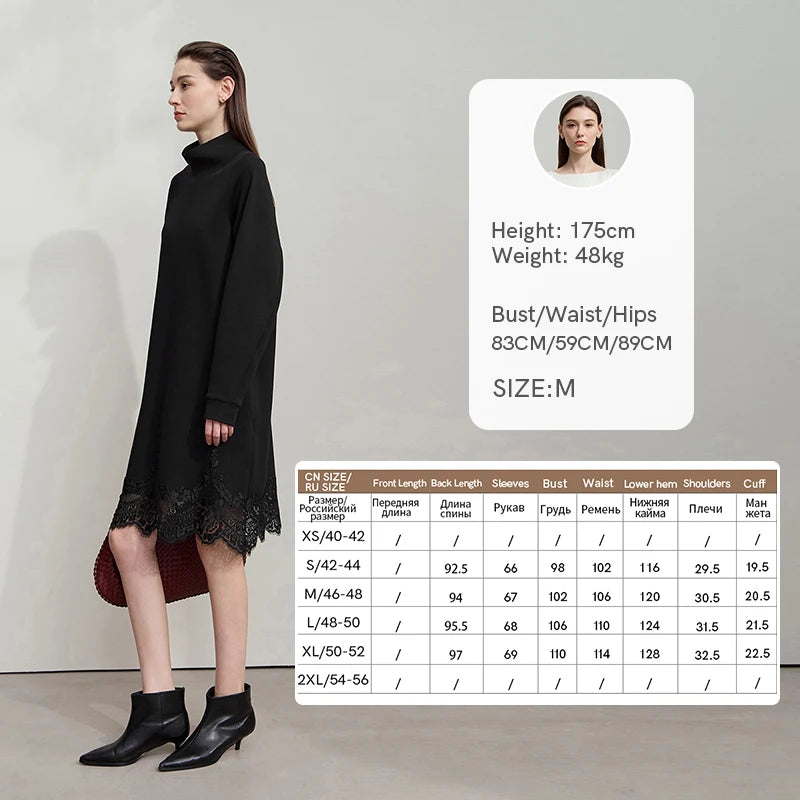 Elegantes Damenkleid Rollkragen Mit Spitze Und Lockerem Schnitt