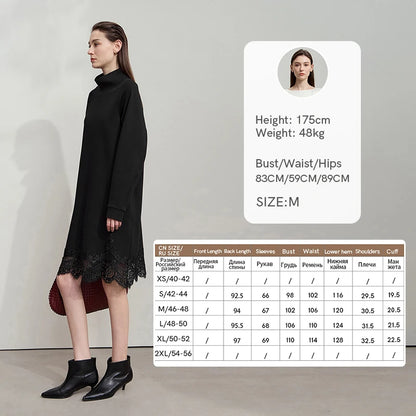 Elegantes Damenkleid Rollkragen Mit Spitze Und Lockerem Schnitt