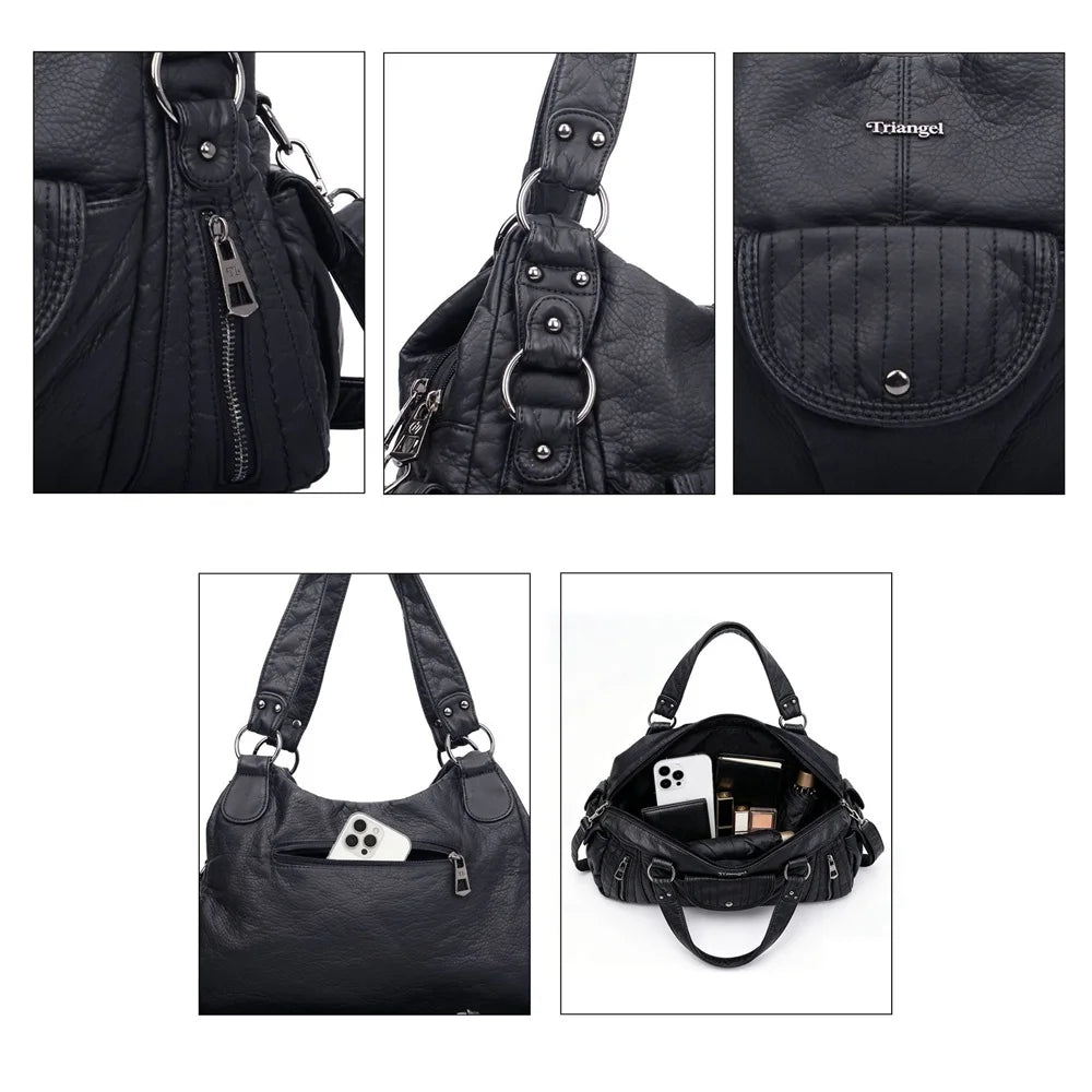 Damen-Hobo-Tasche aus Vintage-Leder mit verstellbarem Tragegurt und Mehrfachtaschen